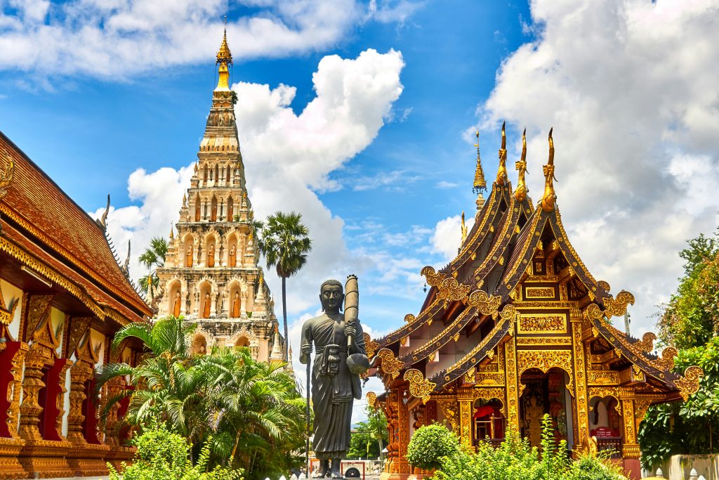 An image of a Thai temple on a sunny day